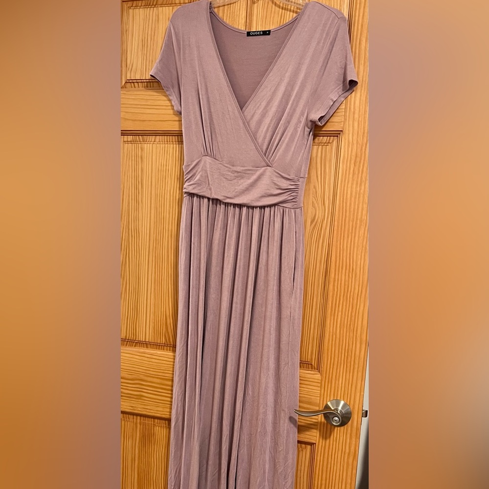 Long maxi dress with Short Sleeve faux wrap